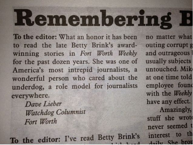 betty brink letter